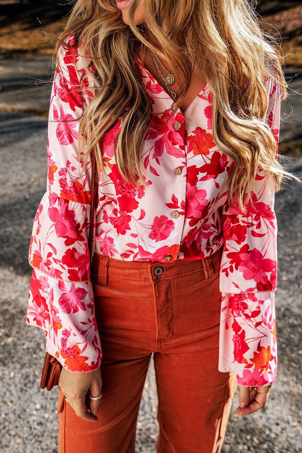 Stilla | Flare Sleeve Button up V-hals Bodysuit