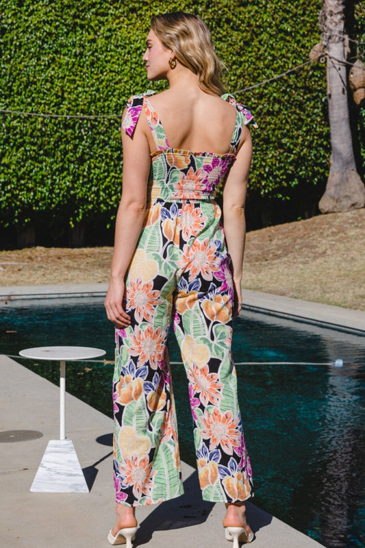Stilla | Fuldt Størrelse Blomsterærmeløs Bred Ben Jumpsuit