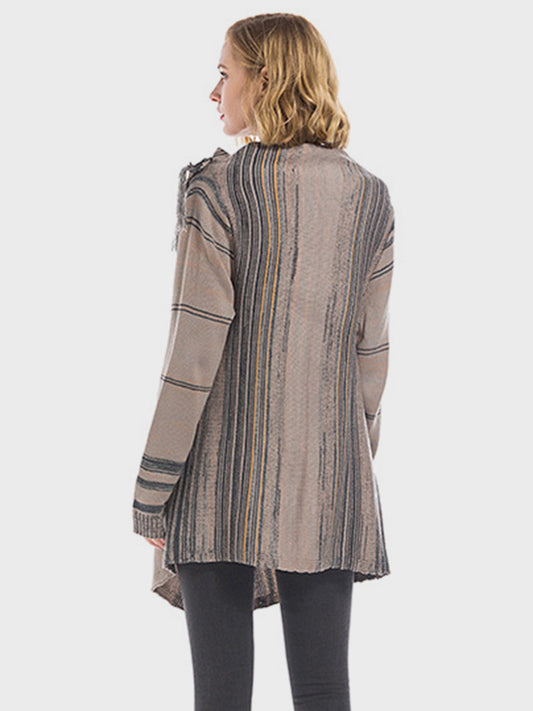 Stilla | Vinger Fringe Stribet Åben Front Langærmet Cardigan