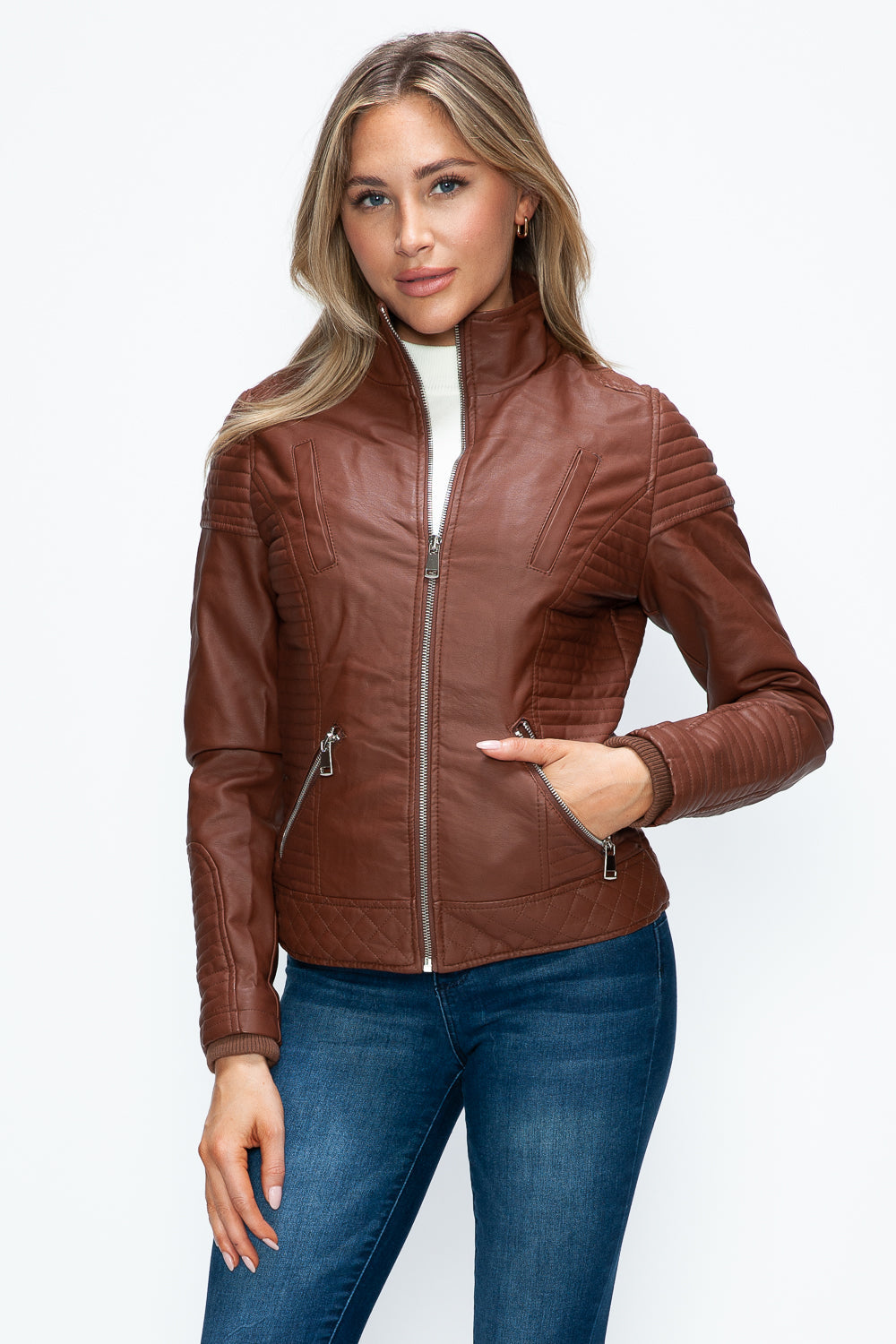 Stilla | Faux Layered Double-Zipper Jacket with Fuzzy Hood