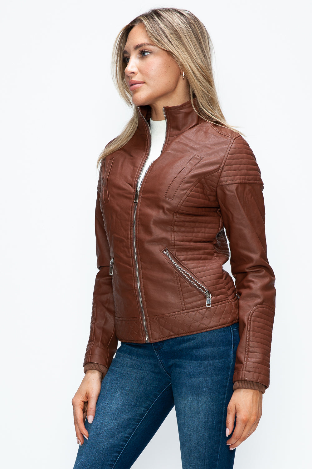 Stilla | Faux Layered Double-Zipper Jacket with Fuzzy Hood