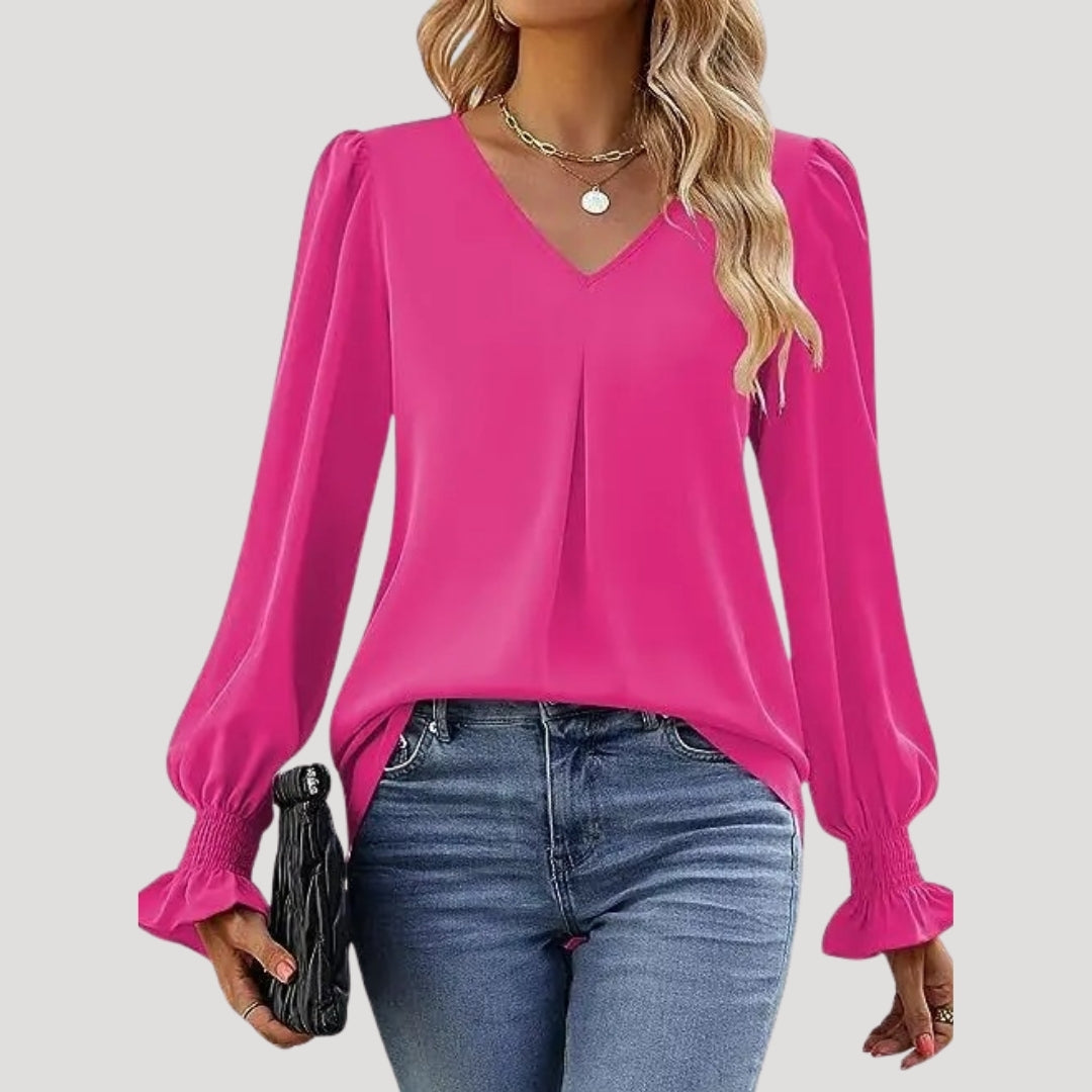 Stilla | Elegant V-Hals Langærmet Bluse