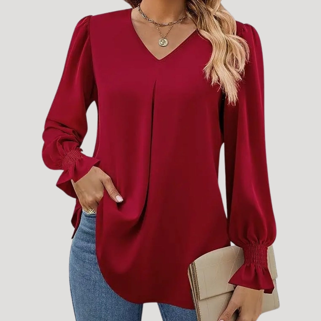 Stilla | Elegant V-Hals Langærmet Bluse