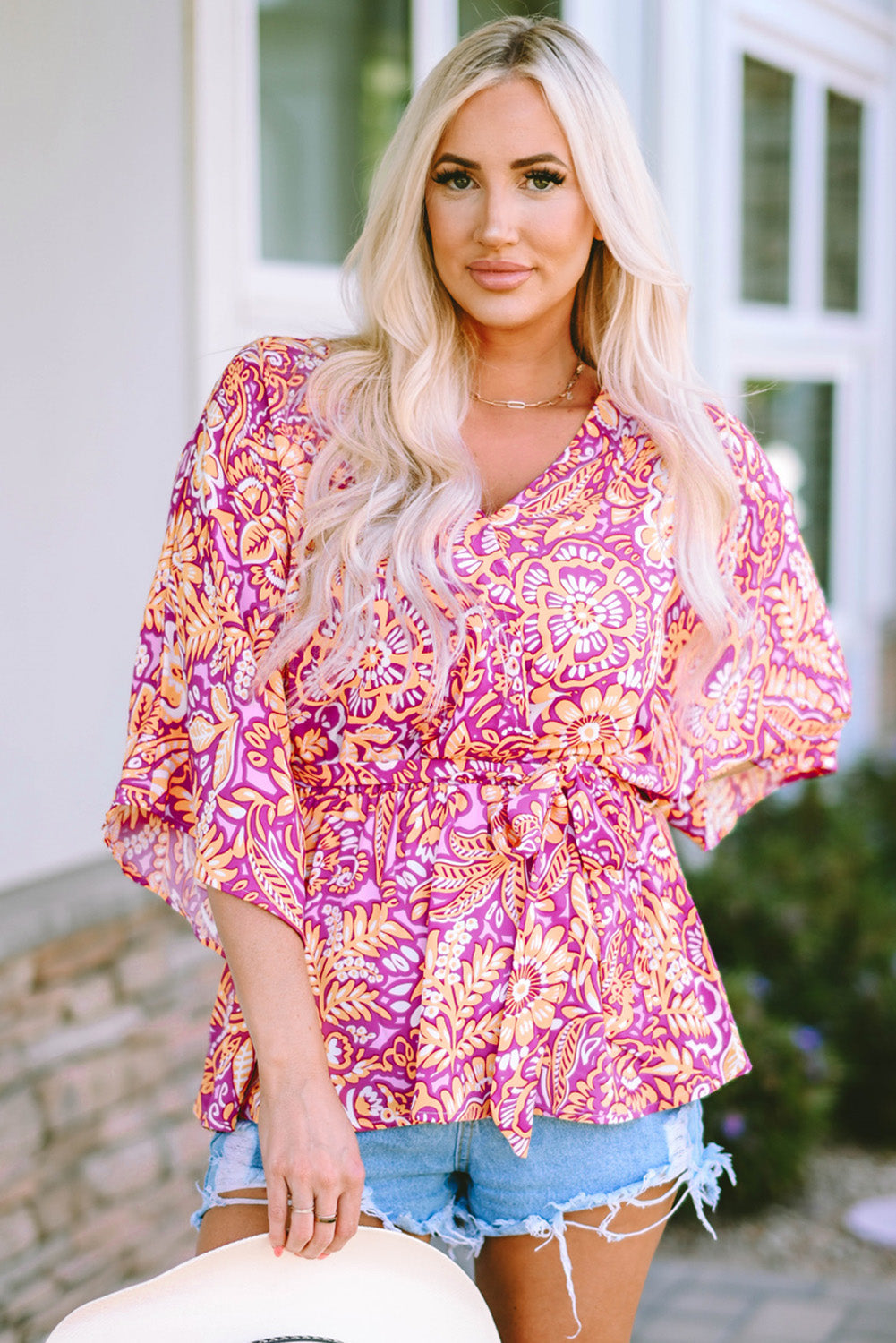 Stilla | V-hals Bånd Front Volang Bluse