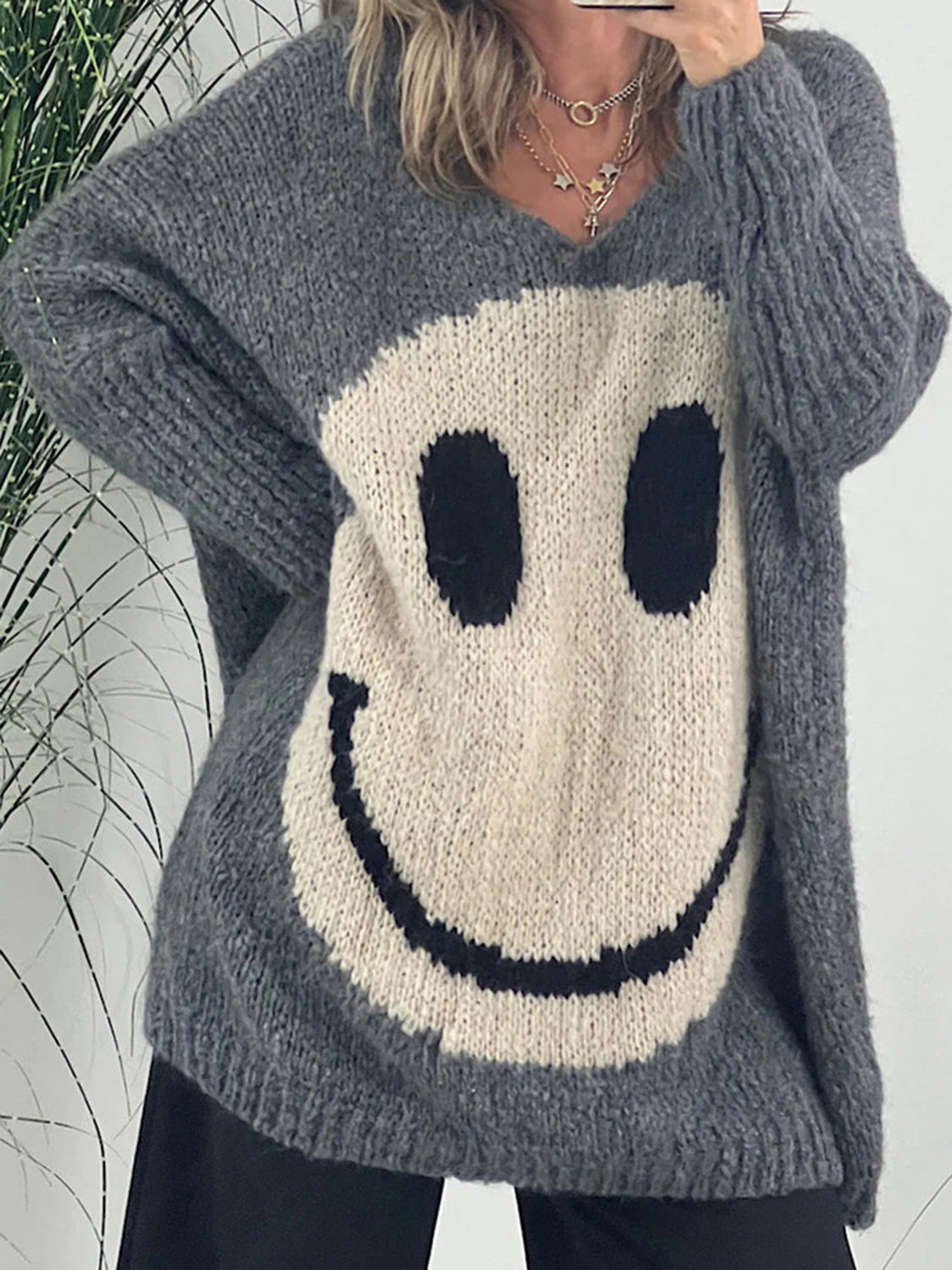 Stilla | Face V-Hals Lange Ærmer Sweater