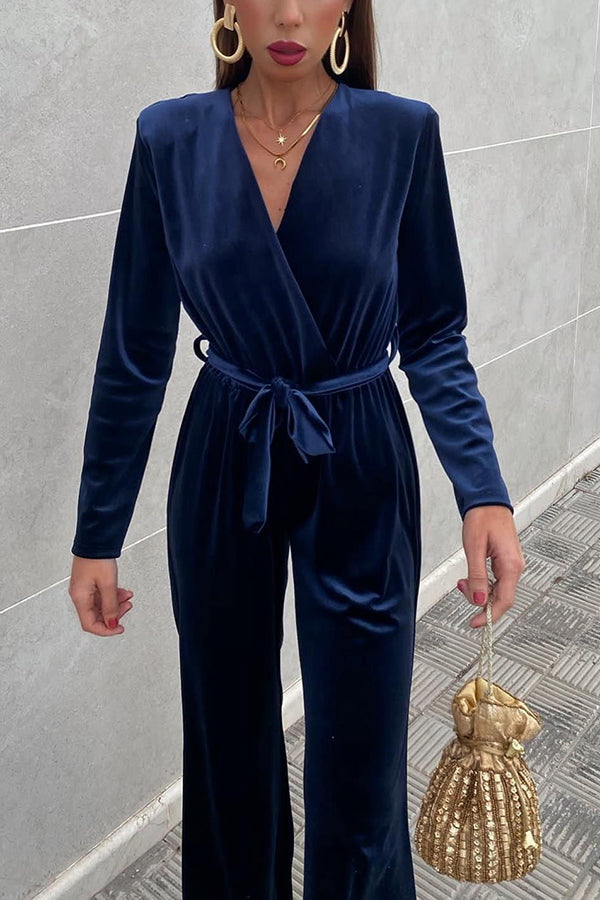 Stilla | Endless Cheer Bælte Velvet Bred Ben Jumpsuit
