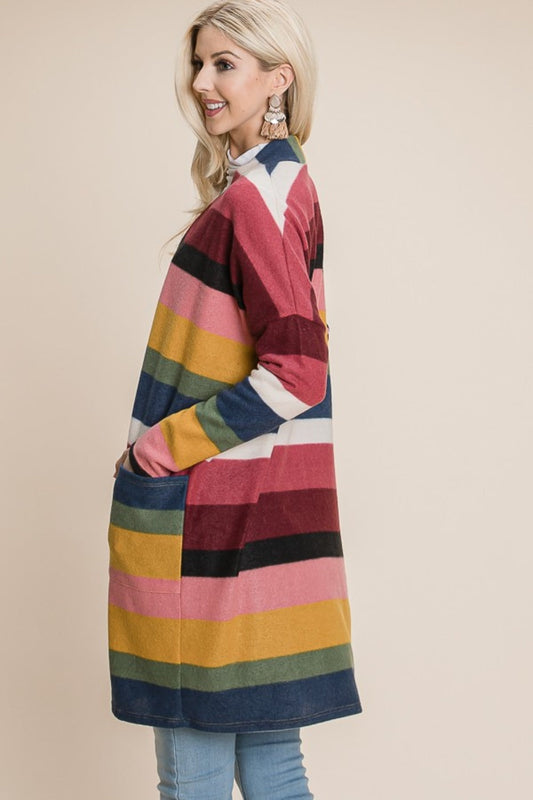 Stilla | Farveblok Stribet Åben Front Cardigan