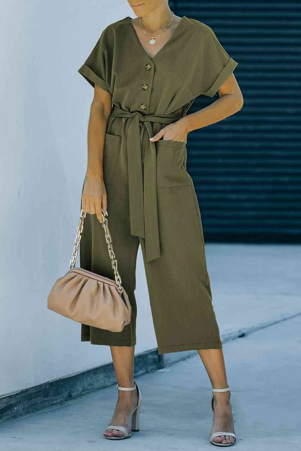 Stilla | Talje Knappet Forkortet Jumpsuit