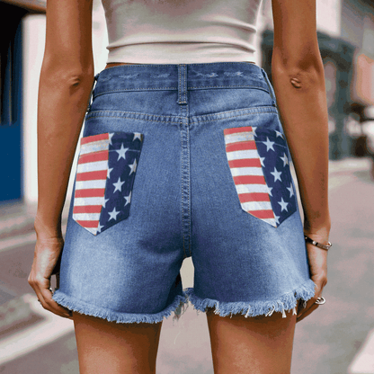 Stilla | Flag Distressed Denim Shorts