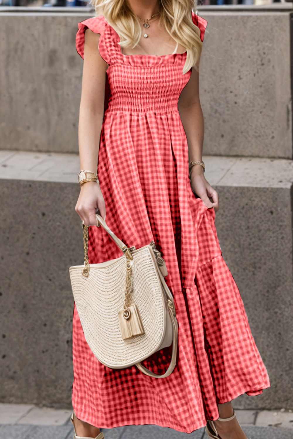Stilla | Str. Smocked Ruffled Plaid Ruffle Hem Kjole