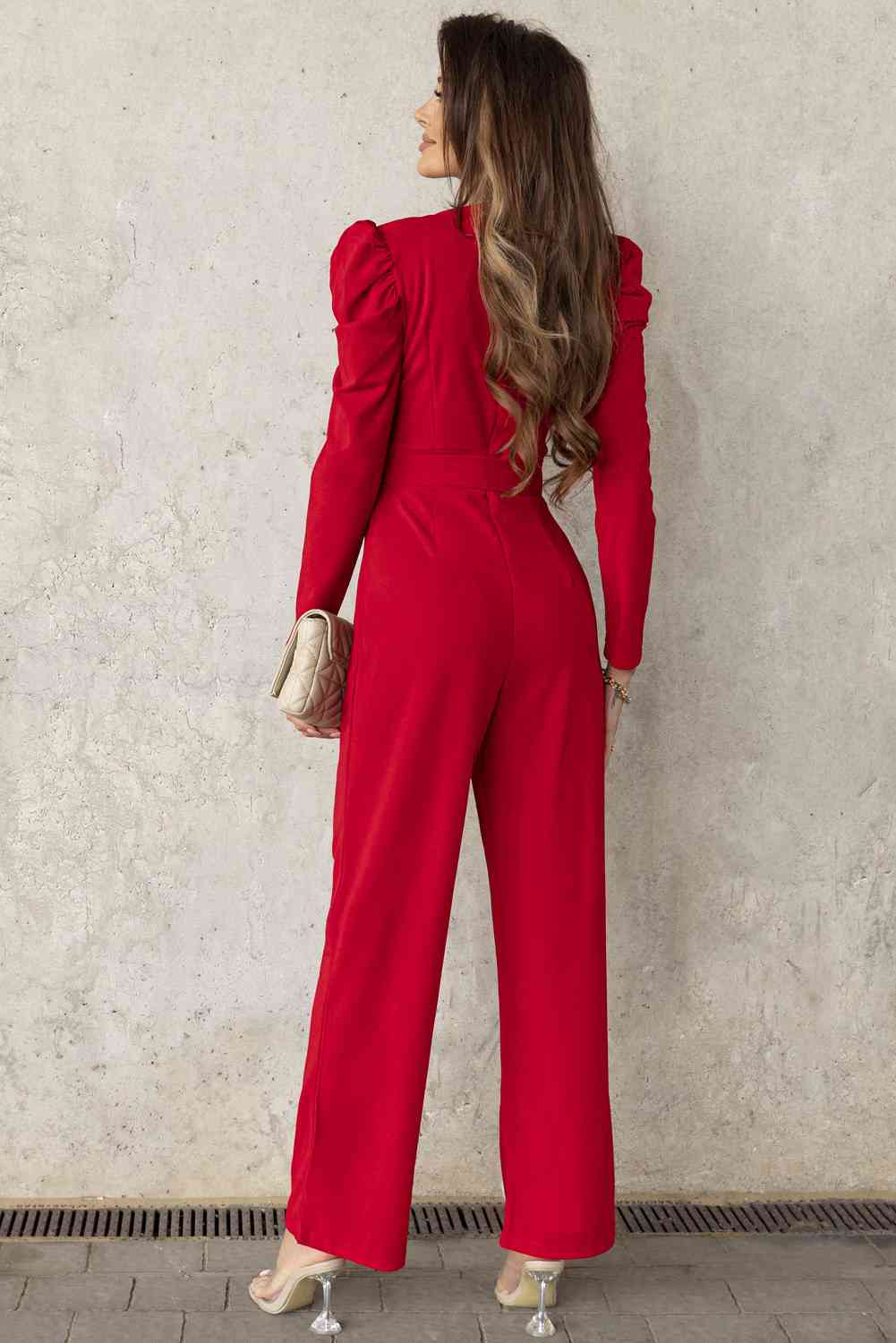 Stilla | Lang Puff Ærme V-hals Jumpsuit