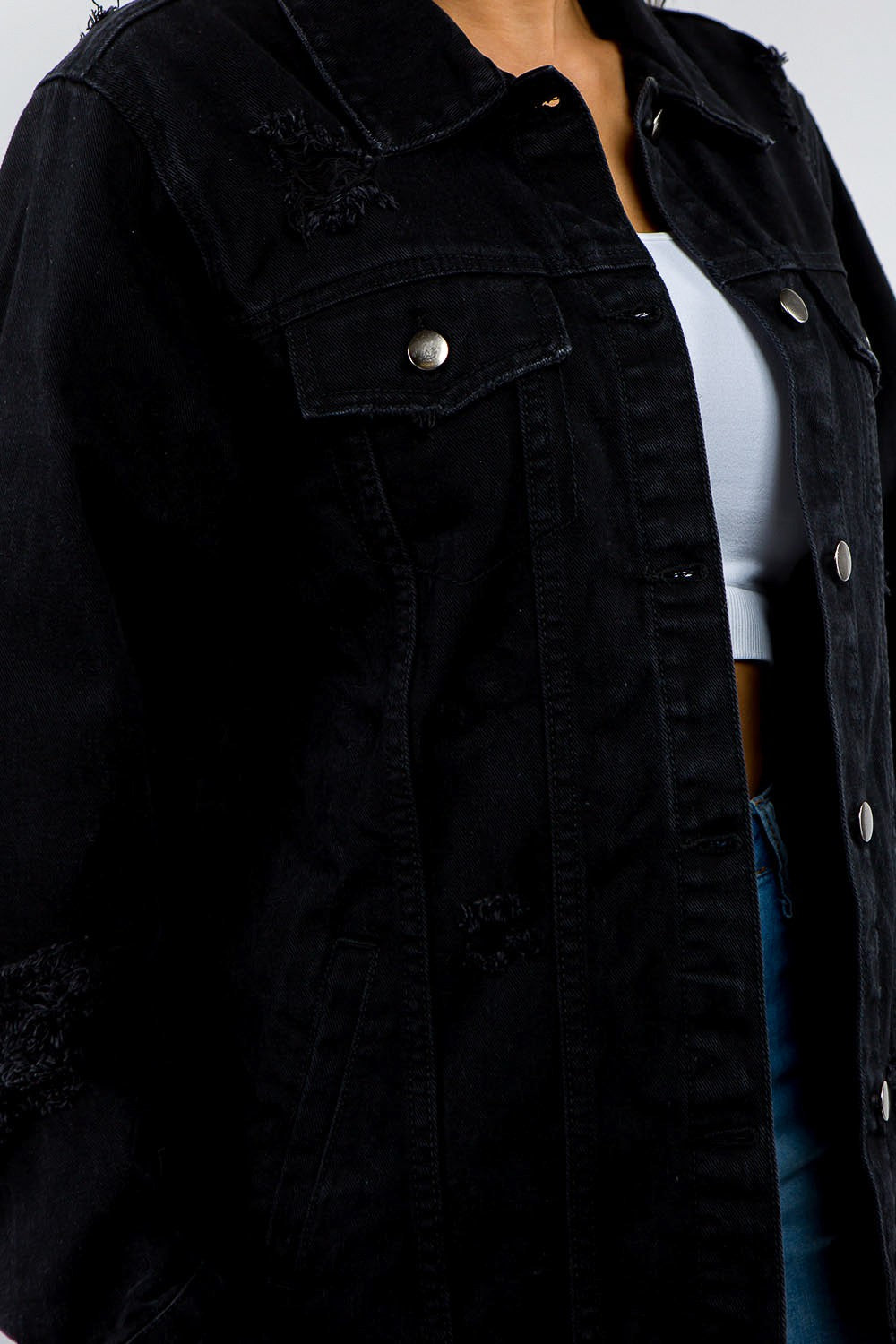 Stilla | American Bazi Plus Size Jeansjakke Med Knapliste