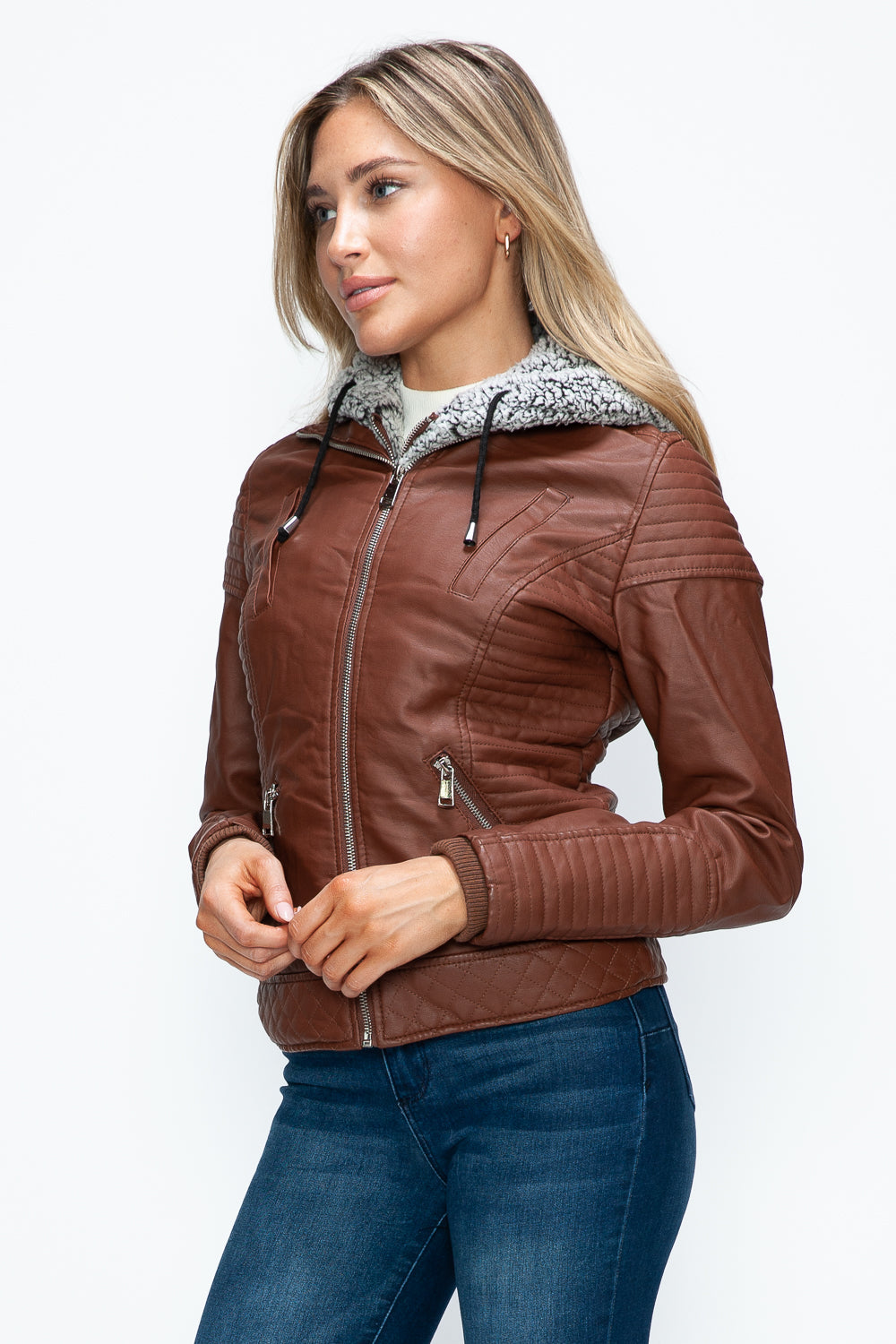 Stilla | Faux Layered Double-Zipper Jacket with Fuzzy Hood