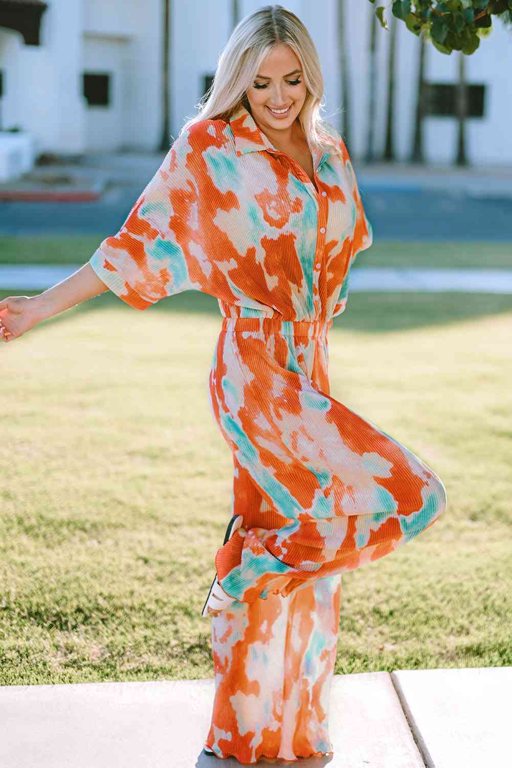 Stilla | Farvet Krave Bred Ben Jumpsuit