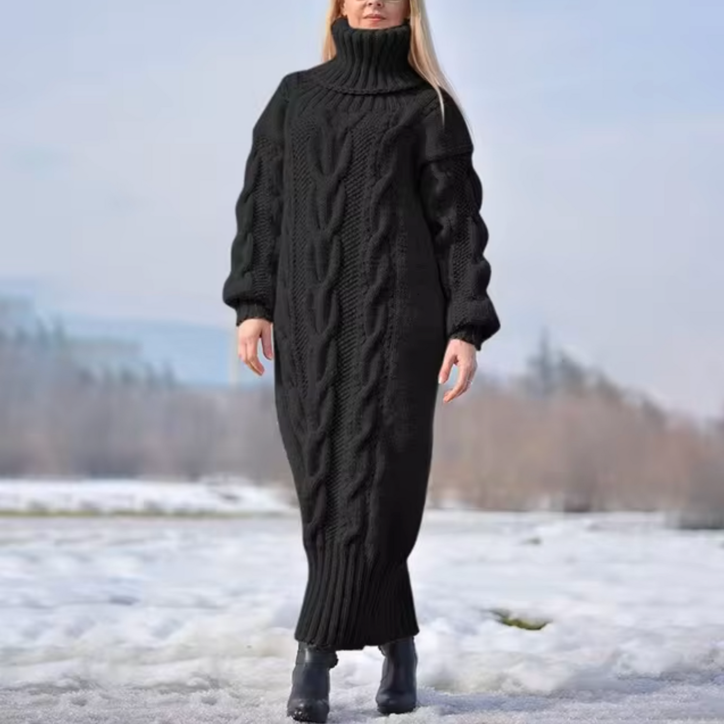Stilla | Rullekrave sweater, Lang kjole
