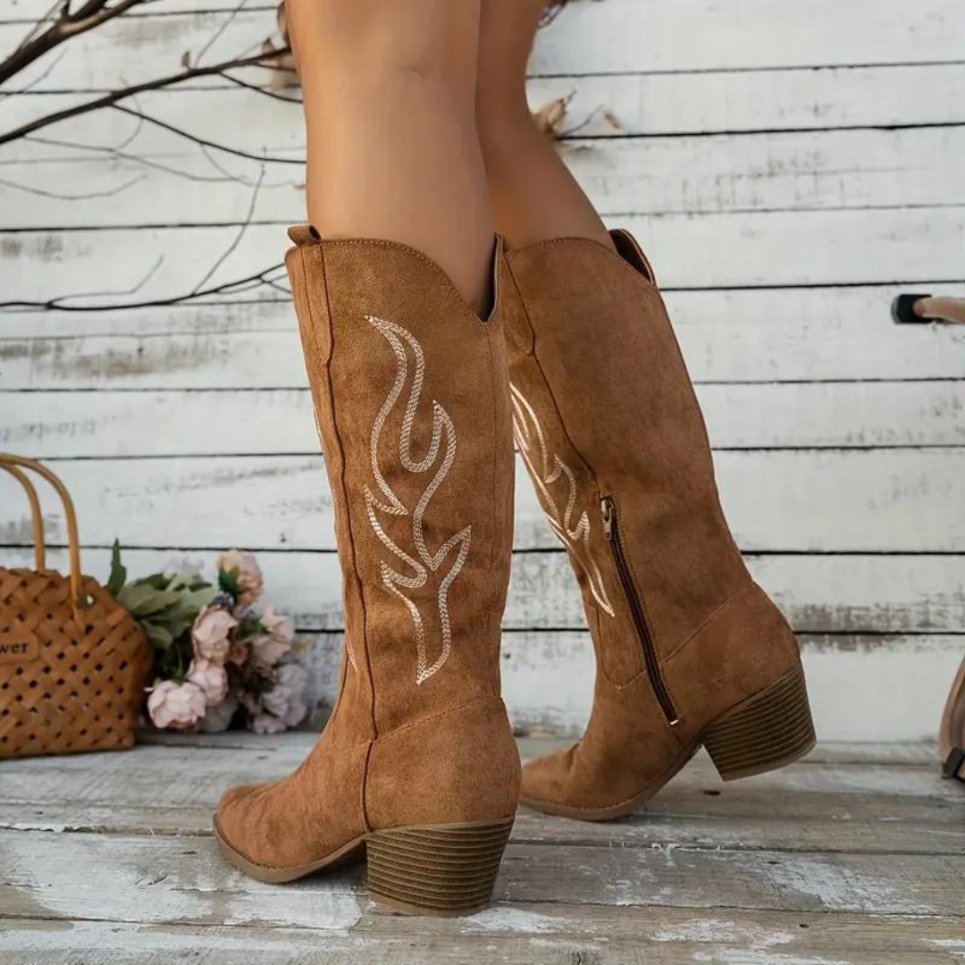Cowboy Støvler | Retro Chunky Heel Spidsstøvler med stilfuld sideskindslynge