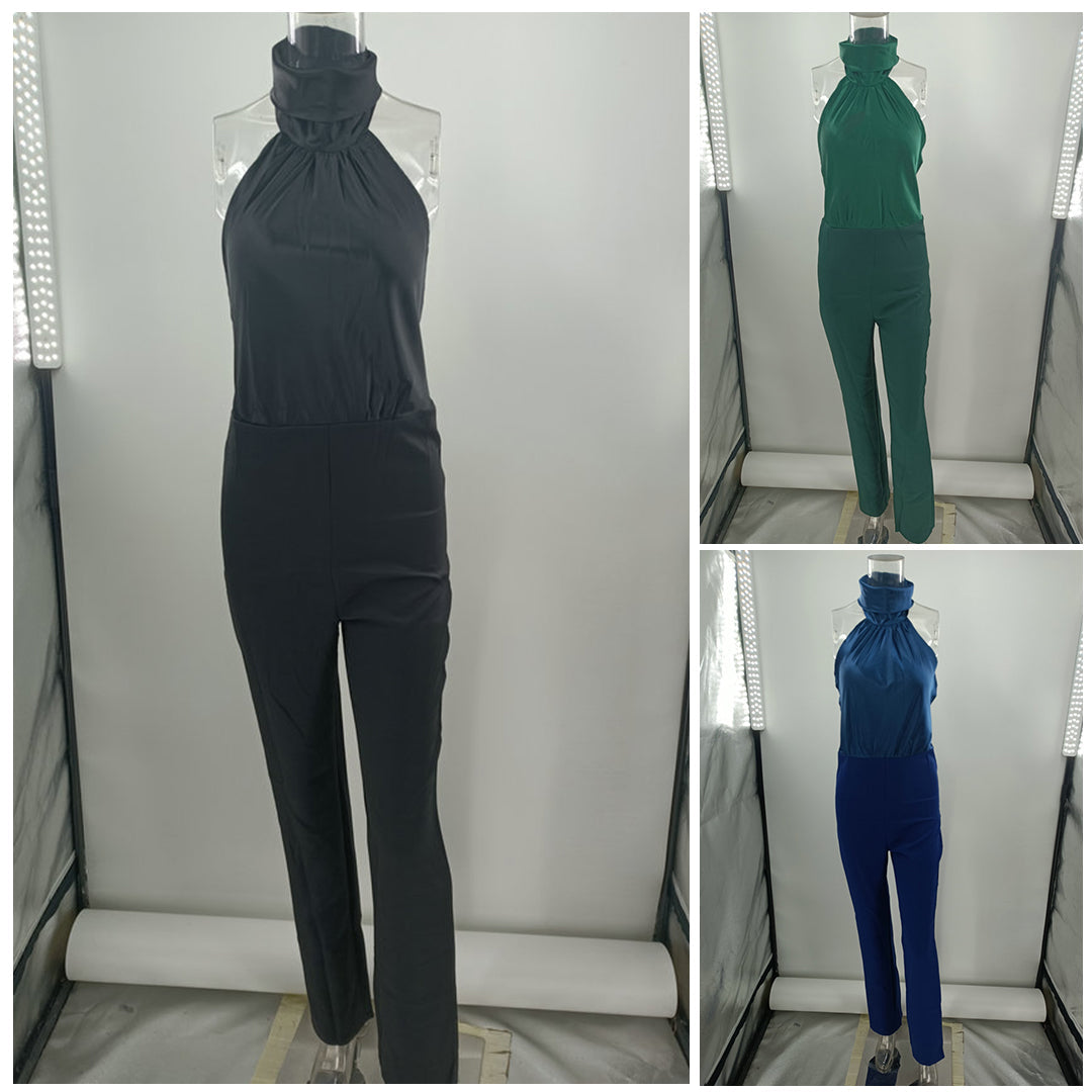Stilla | Mode Uden Ærmer Halterneck Rygfri Ensfarvet Jumpsuit