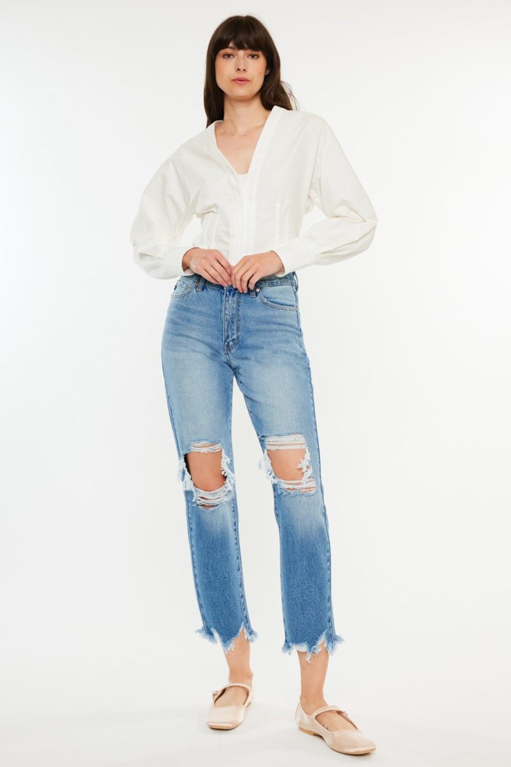 Stilla | Distressed Frayed Hem Cropped Jeans