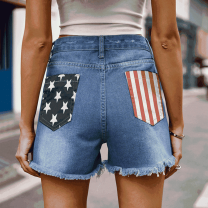 Stilla | Flag Distressed Denim Shorts