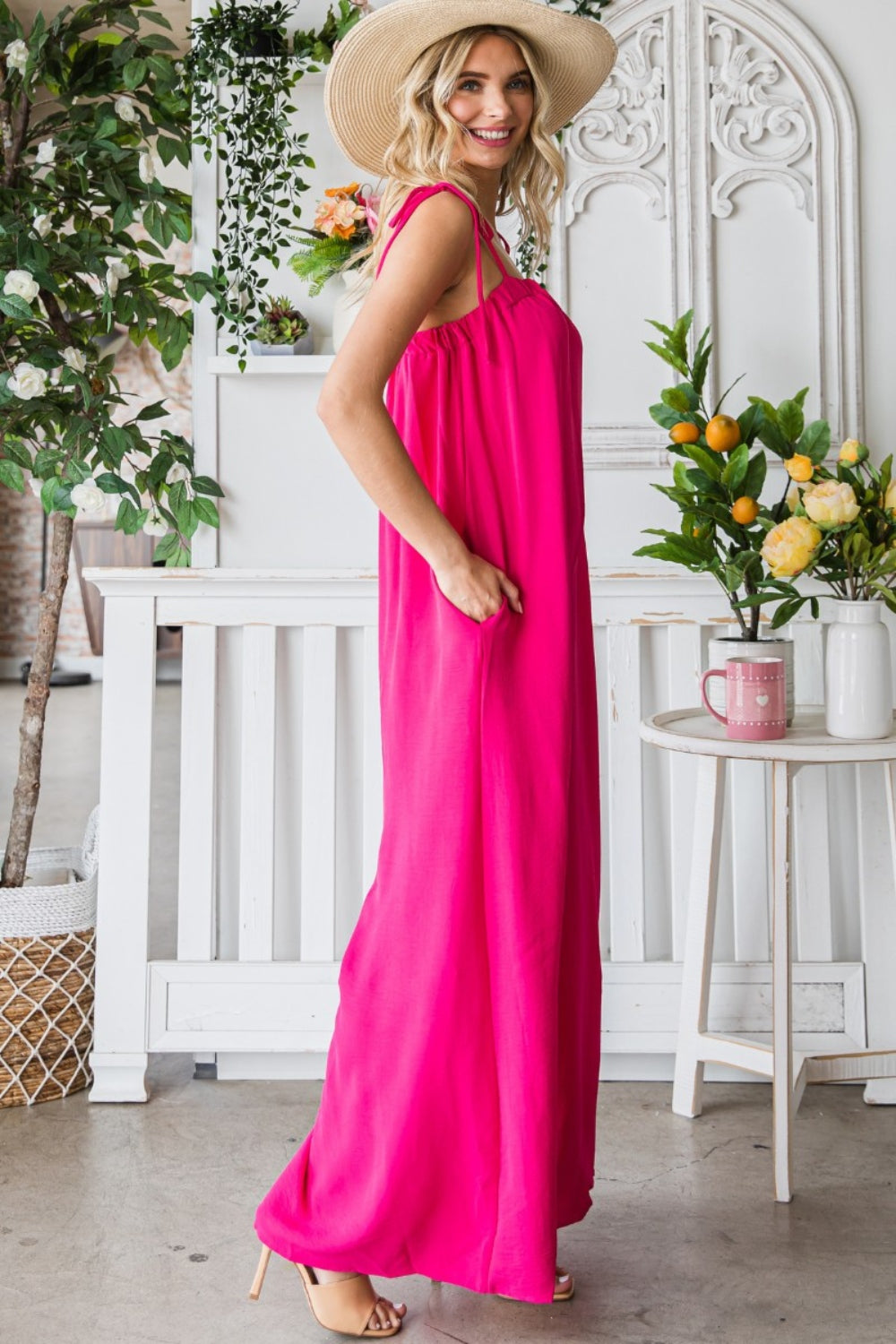 Stilla | Pocketed Spaghetti Strap Bred Ben Jumpsuit