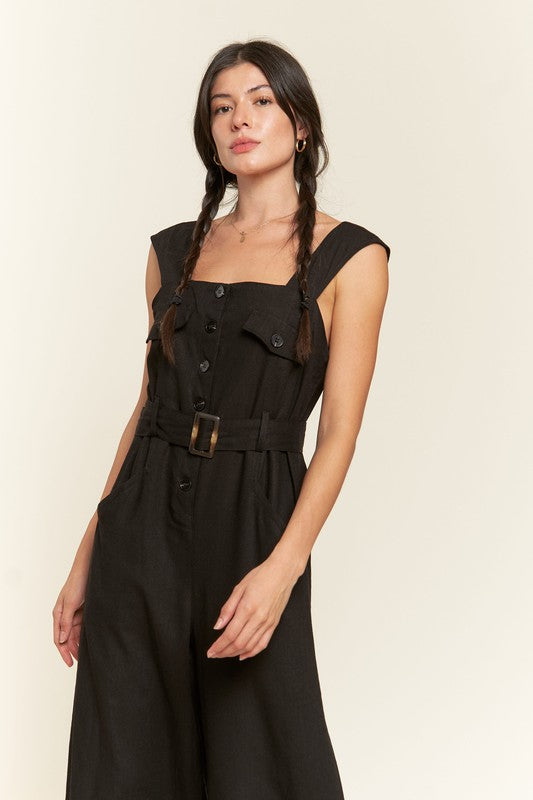Stilla | Ærmeløs Firkantet Hals Knap Ankel Jumpsuit