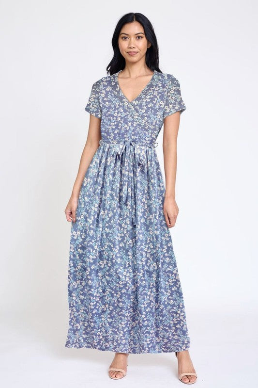 Stilla | Floral Surplice Bodice Sash Maxi Kjole