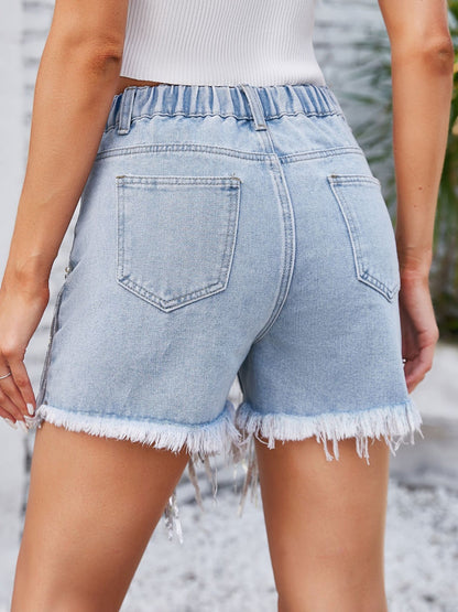 Stilla | Perle Trim Denim Shorts Med Lommer