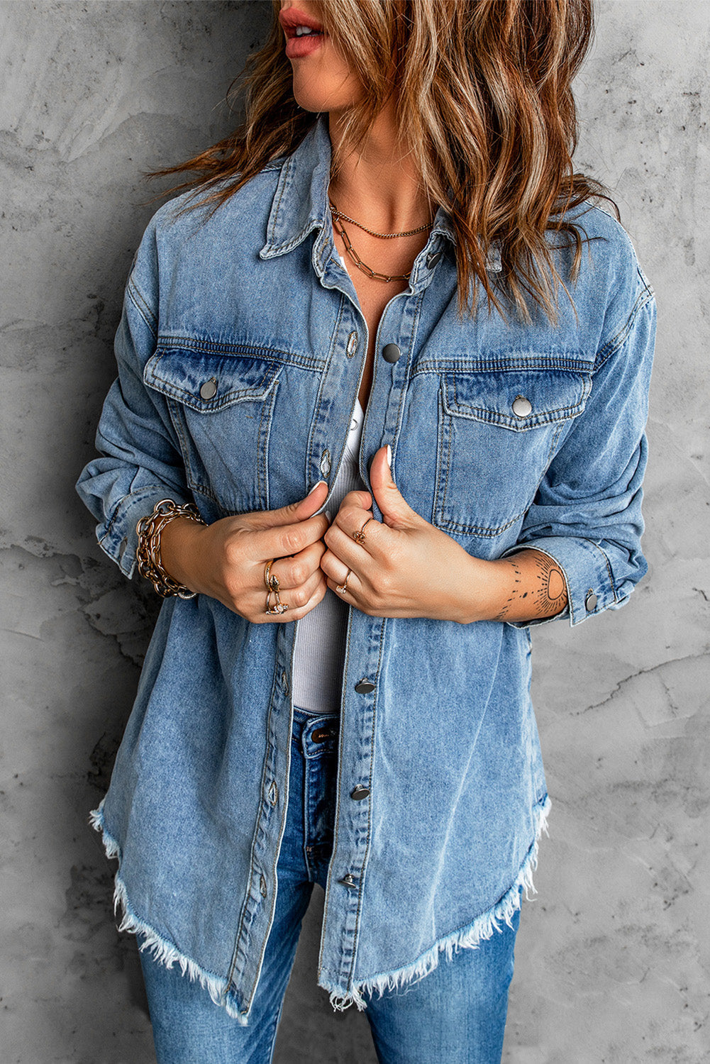 Stilla | up Pocketed Raw Hem Denim Jakke