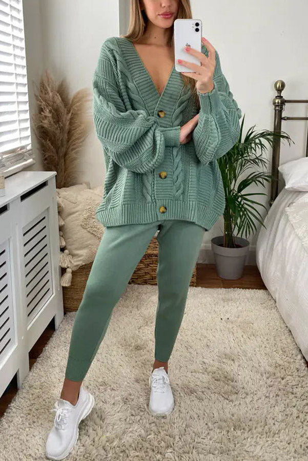 Stilla | Cozy Island Pocketed Cable Knit Afslappet Loungewear Sæt
