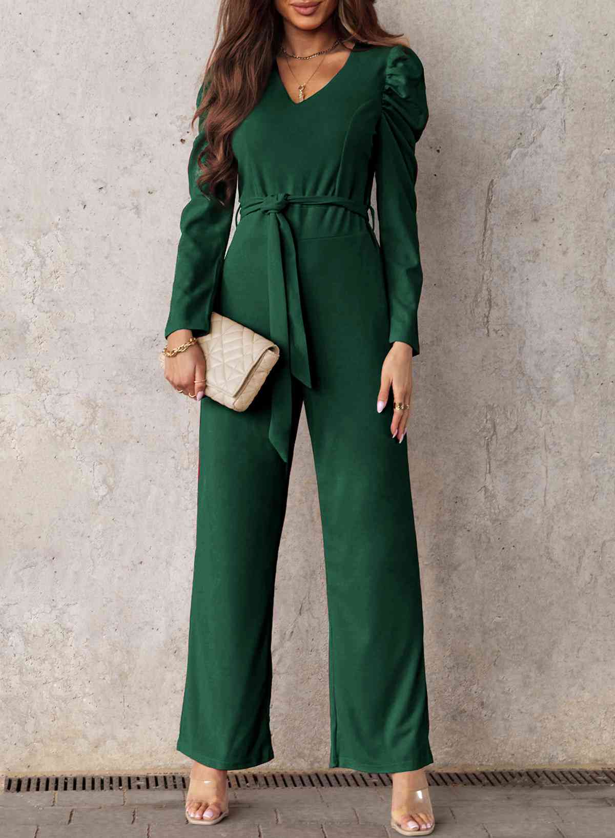 Stilla | Lang Puff Ærme V-hals Jumpsuit
