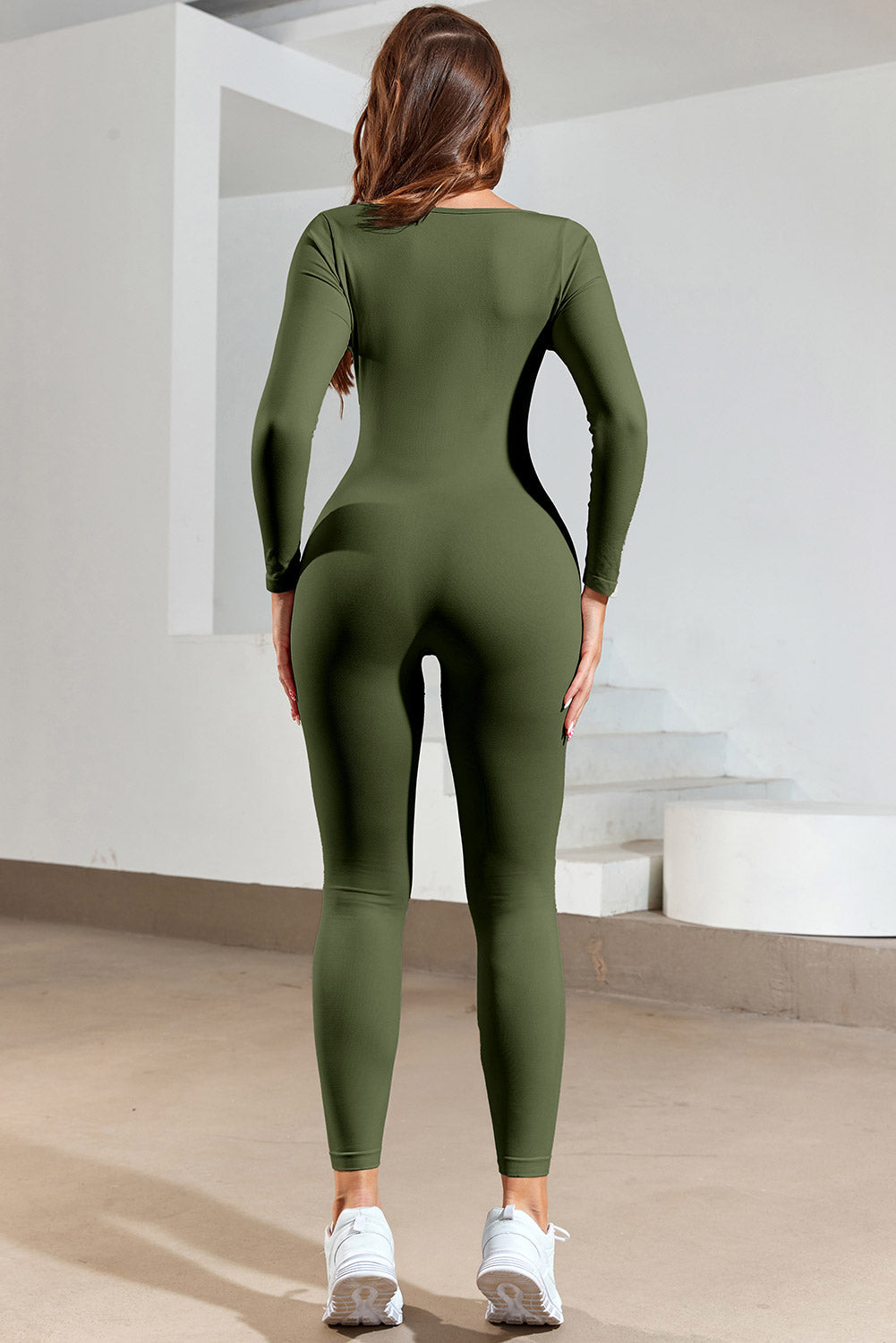 Stilla | Square Neck Langærmet Active Jumpsuit