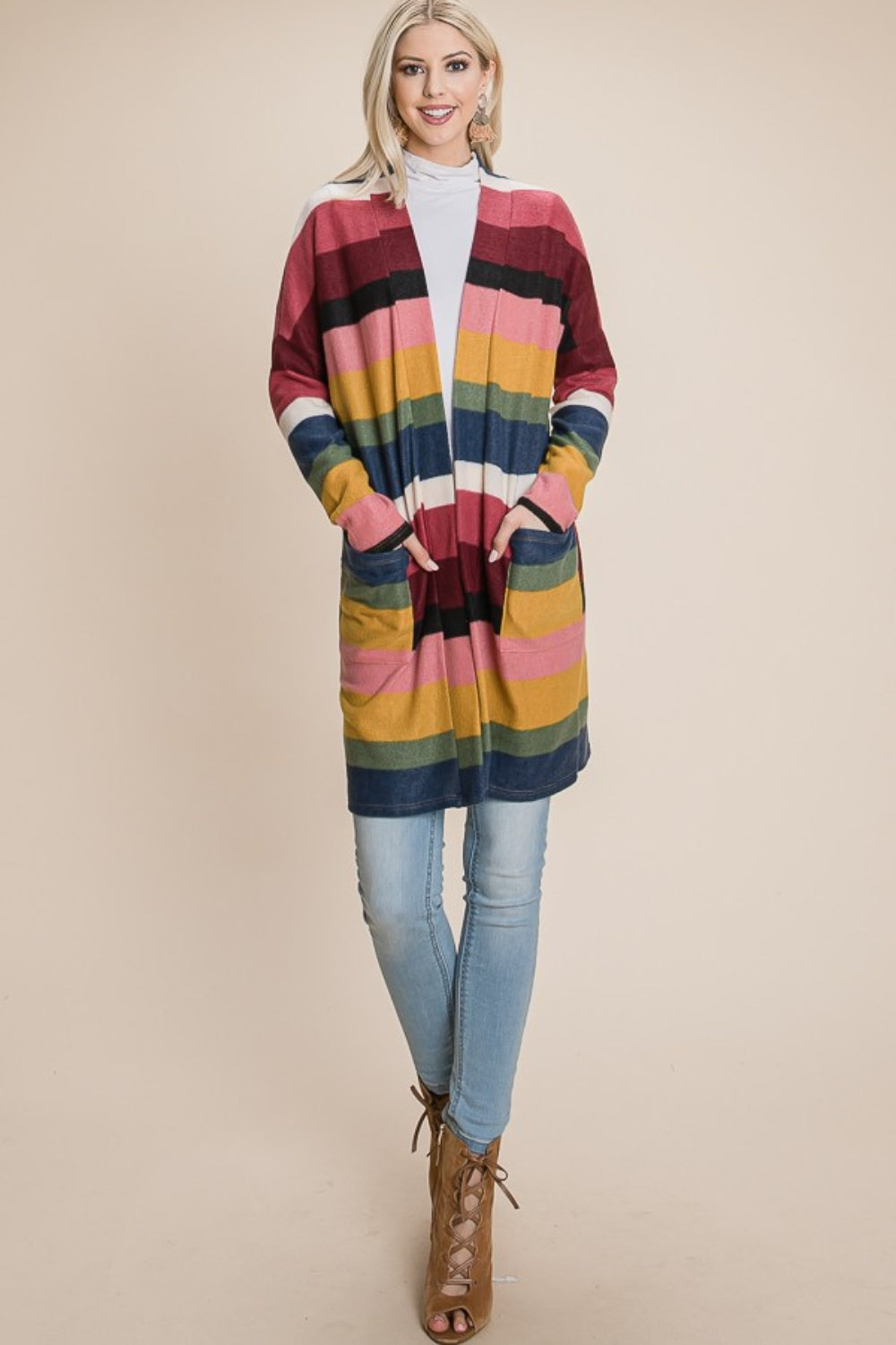 Stilla | Farveblok Stribet Åben Front Cardigan