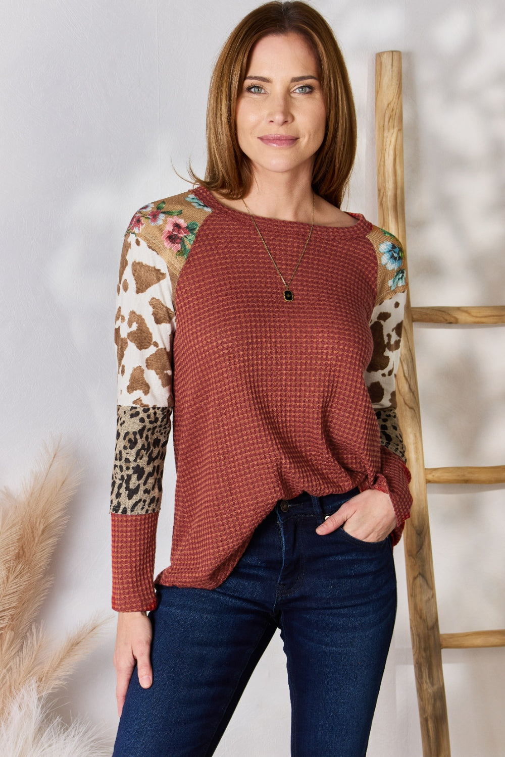 Stilla | Co Plus Size Leopard Vaffelstrik Bluse