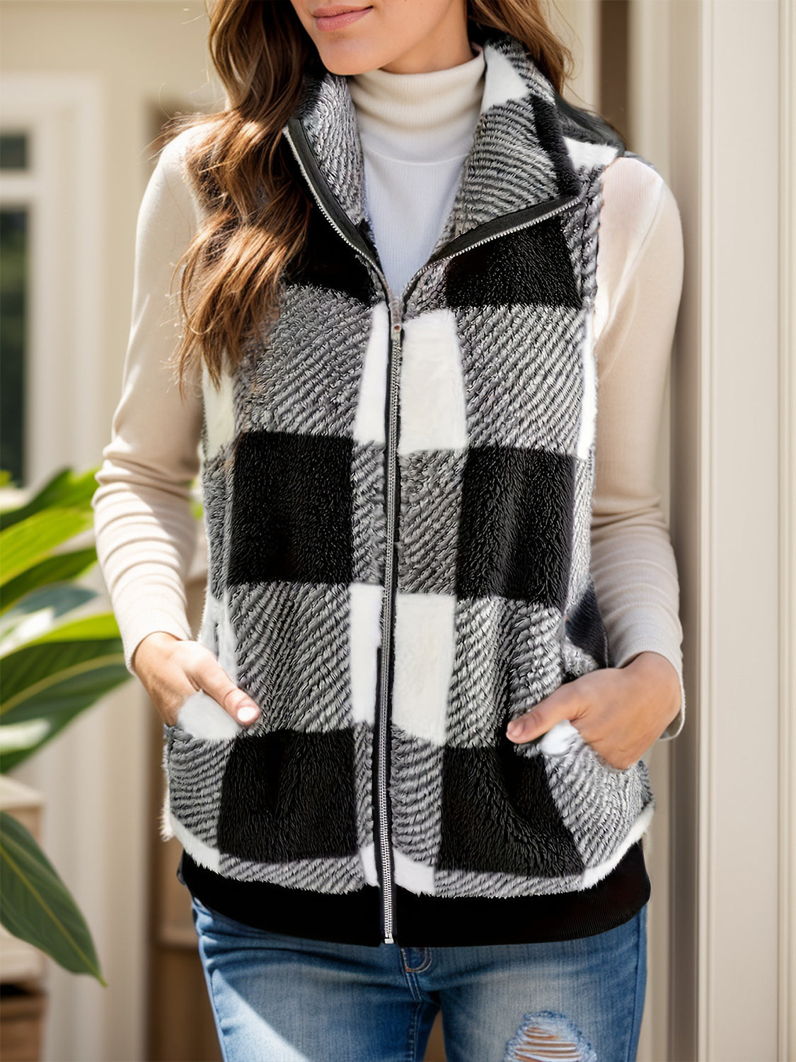 Stilla | Plaid Zip Up Vest Frakke