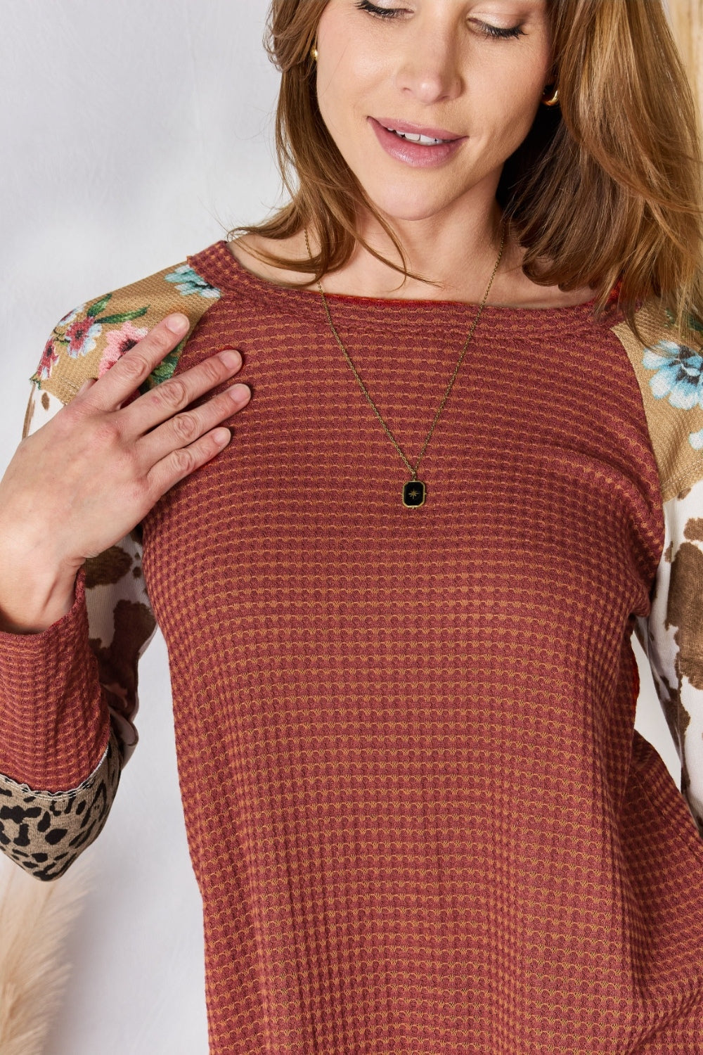 Stilla | Co Plus Size Leopard Vaffelstrik Bluse