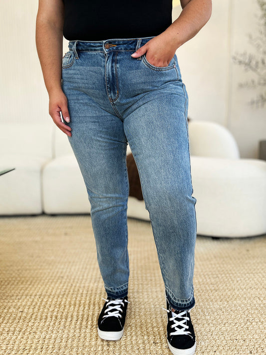 Stilla | Blå Fuld Størrelse Mellemhøj Rigid Magic Release Hem Jeans