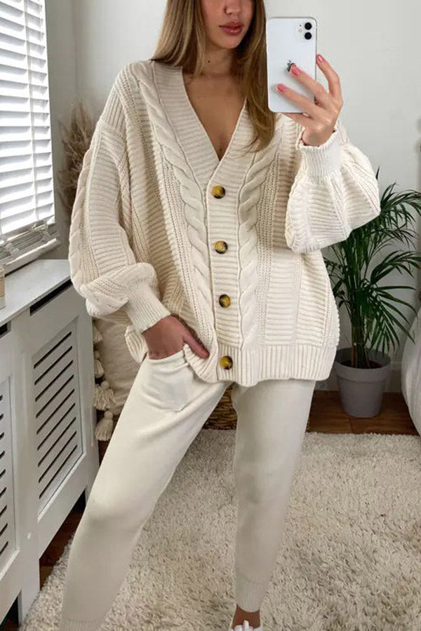 Stilla | Cozy Island Pocketed Cable Knit Afslappet Loungewear Sæt