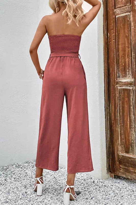 Stilla | Knapstropløse Smocked Jumpsuit Med Lommer