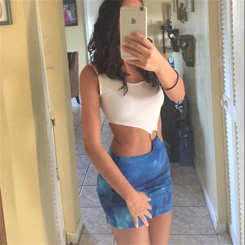 Dame Cut-Out Crop Top og Mini Skirt Sæt Stilla