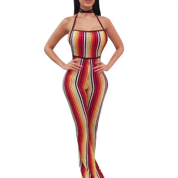 Damer Elegant Jumpsuit med moderne stribemønster og figurformende snit Stilla
