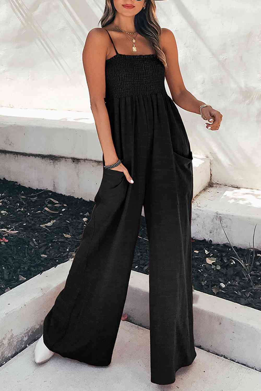 Stilla | Strop Smocked Jumpsuit Med Lommer