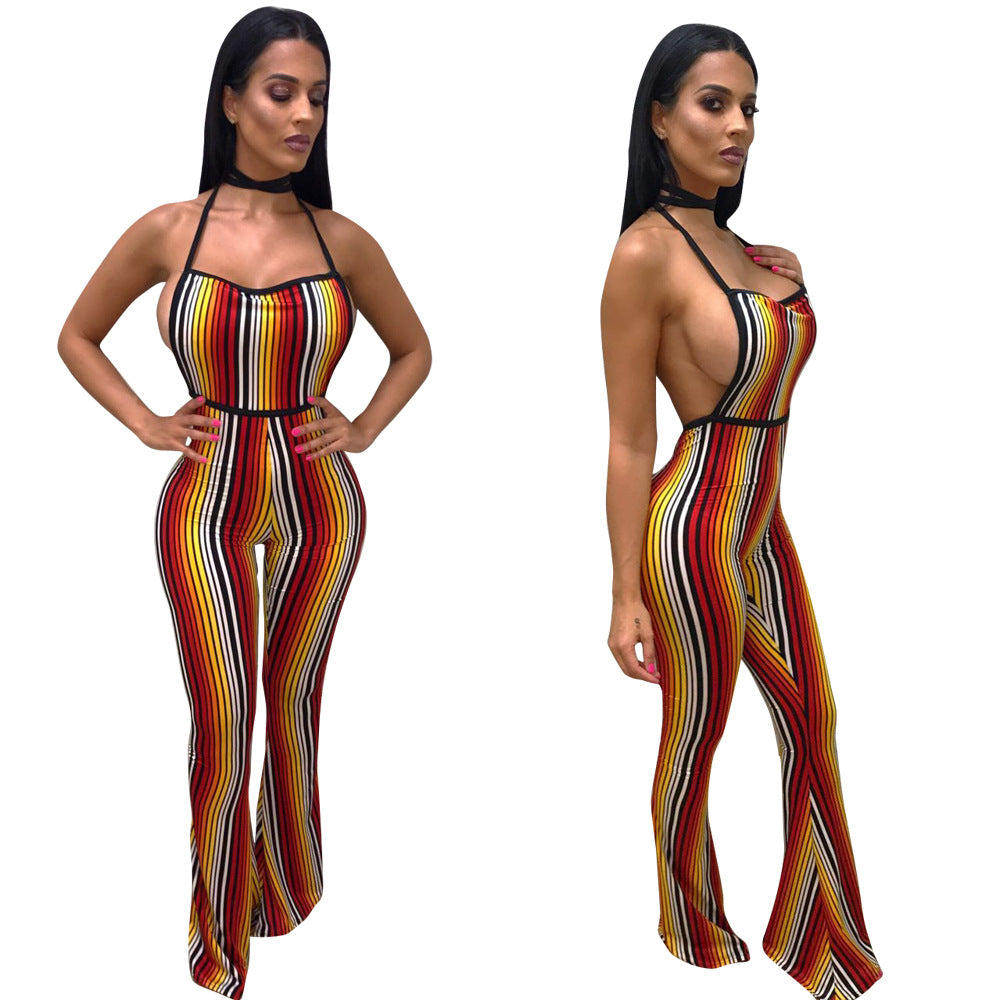 Damer Elegant Jumpsuit med moderne stribemønster og figurformende snit Stilla