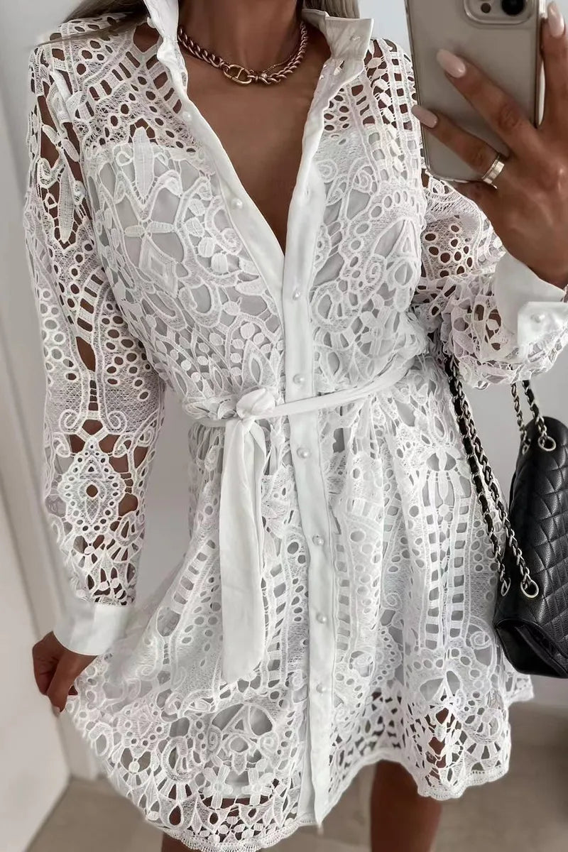 Stilla | Aftenkjole til damer, V-hals, Lange ærmer, Spids, Festival outfit