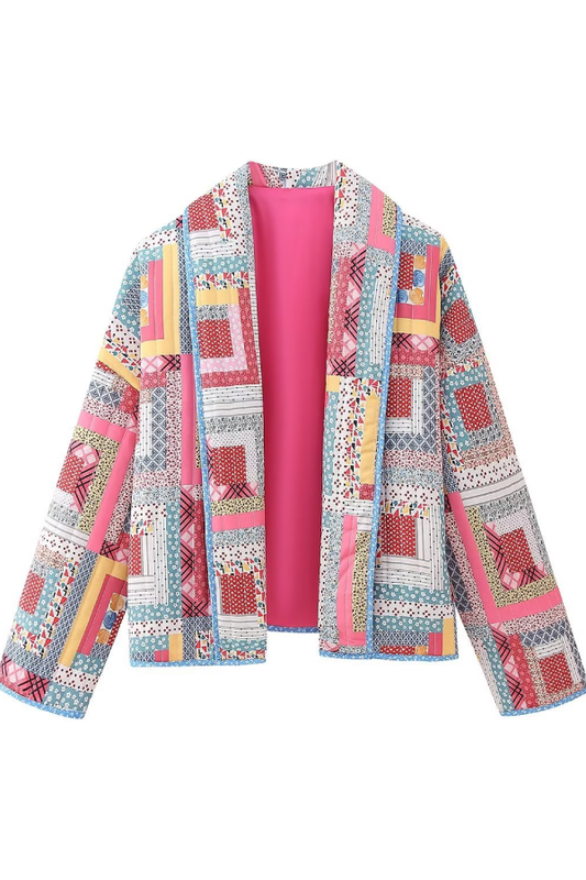 Stilla | Cardigan quiltet Colorblock ternet bomuldsjakke