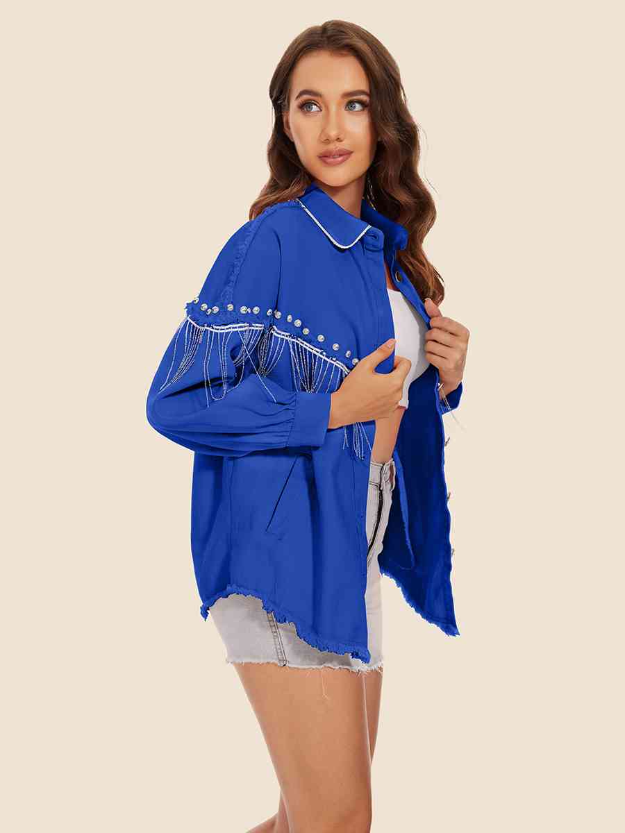 Stilla | Hem Frynse Detalje Denim Jakke
