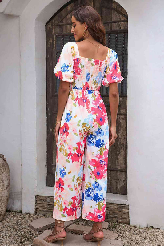 Stilla | Smocked firkantet hals jumpsuit