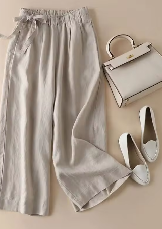 Stilla | Khaki Sløjfe Elastisk Høj Talje Lige Bukser