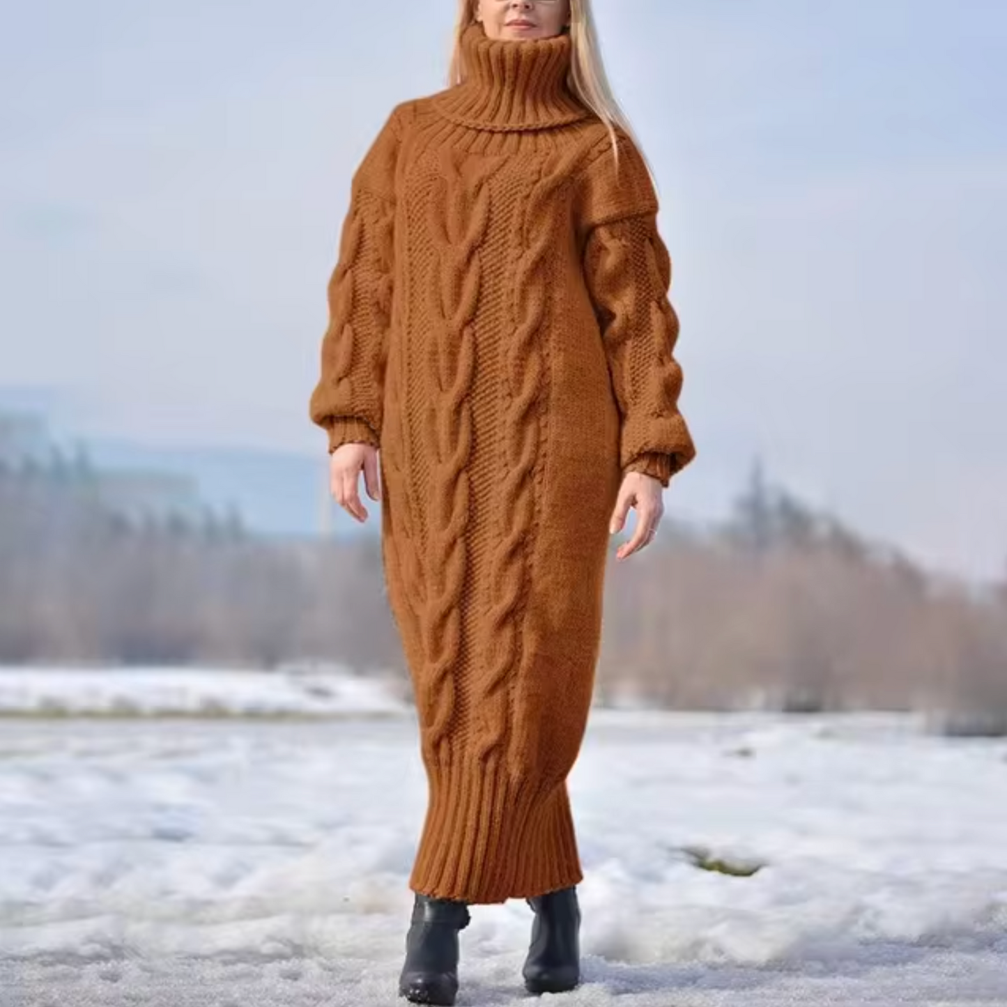 Stilla | Rullekrave sweater, Lang kjole