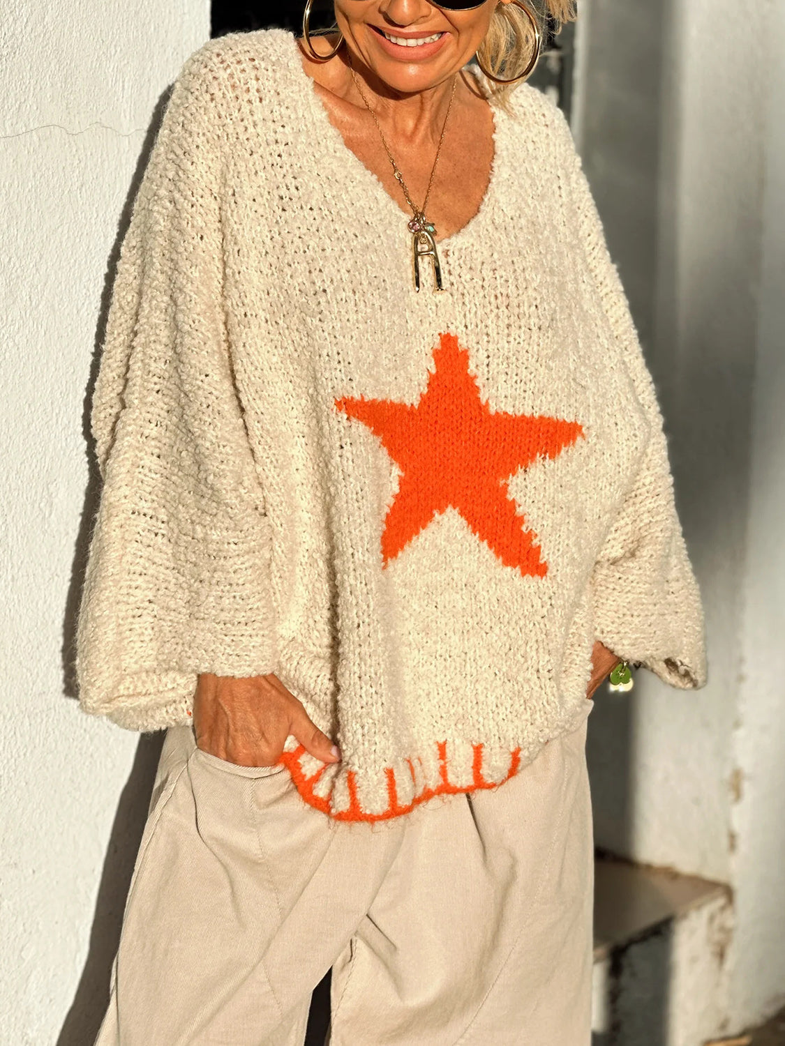 Stilla | Størrelse Pullover Med Lange Ærmer og Stjerner V-udskæring