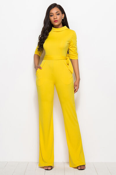 Stilla | Neck Tie-livvidde Halv Ærme Jumpsuit